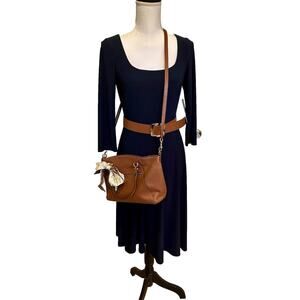 Eliza J Knee Length A Line Scoop Neck 3/4 Sleeve Navy Dress 4 Classic NWT $138‎